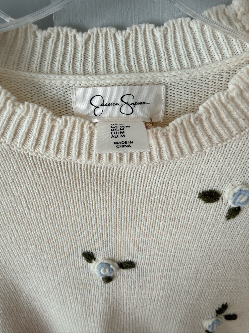 Jessica Simpson Cream Floral Appliqué Crewneck Sweater - Picture 2 of 6